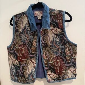 New Directions Denim Vest with Floral Accents